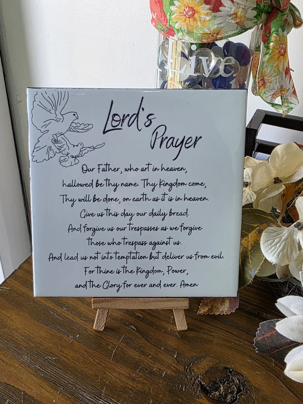 Lord's Prayer Desk Or Wall Plaque - White with Black Text